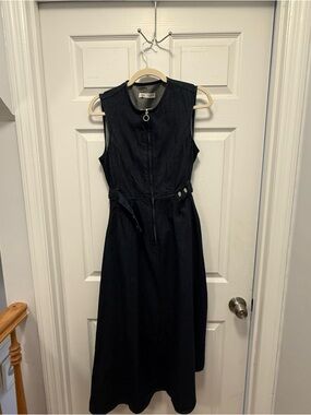 Zara Black Sleeveless Zip-Front Midi Dress